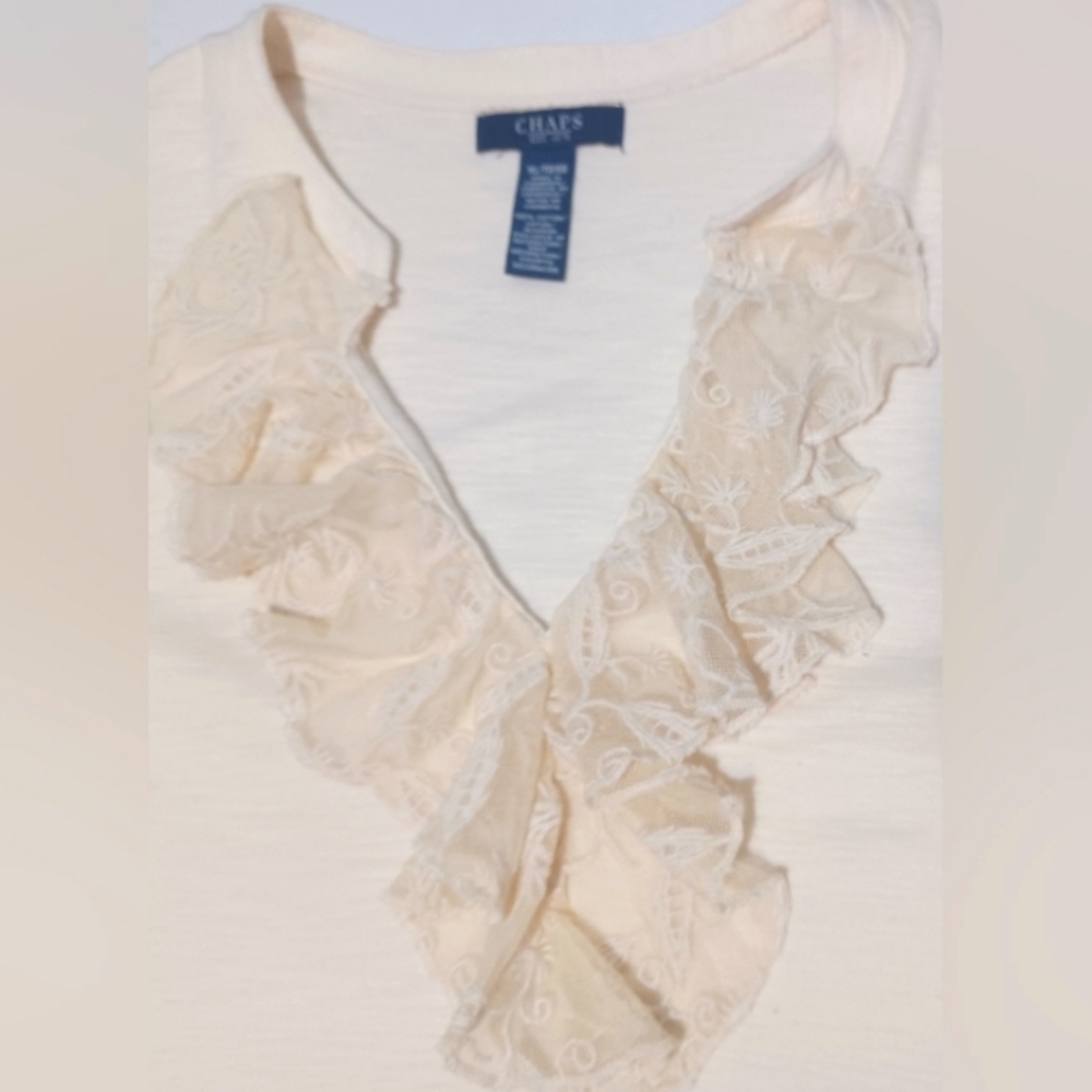 Chaps XL 100% Cotton Ivory Ruffled Top